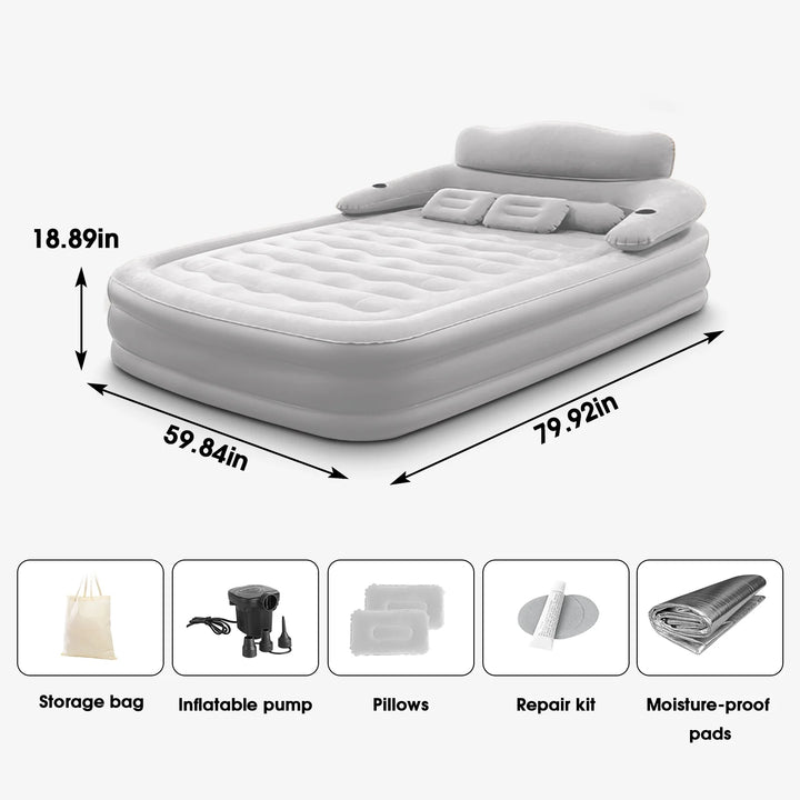 18" Queen Air Mattress, Inflatable Airbed with Pump for Guest Home Camping Travel, 661Lb Max(Gray)