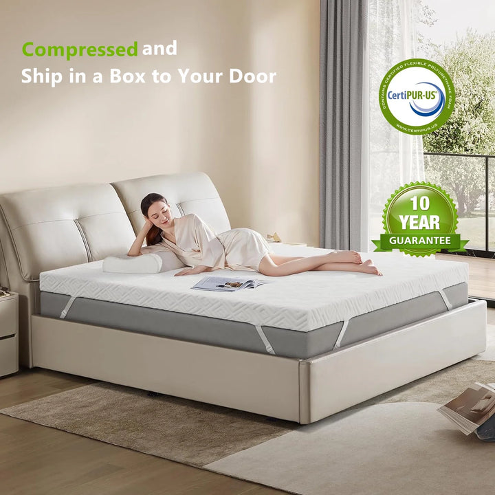 Gel Memory Foam Mattress Topper, 3 Inch Bed Topper for Queen Size Bed