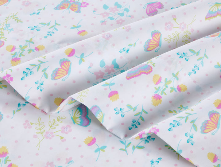 Kids Soft Microfiber Sheet Set, Floral Butterfly, Twin, 3 Pieces, Easy Care