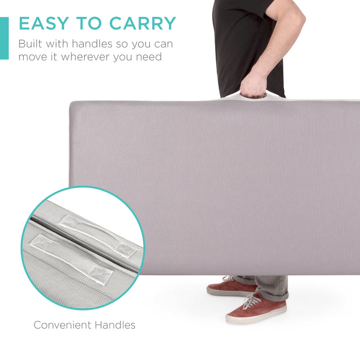 4In Thick Folding Portable Twin Mattress Topper W/ Carry Case, Washable Cover - Gray