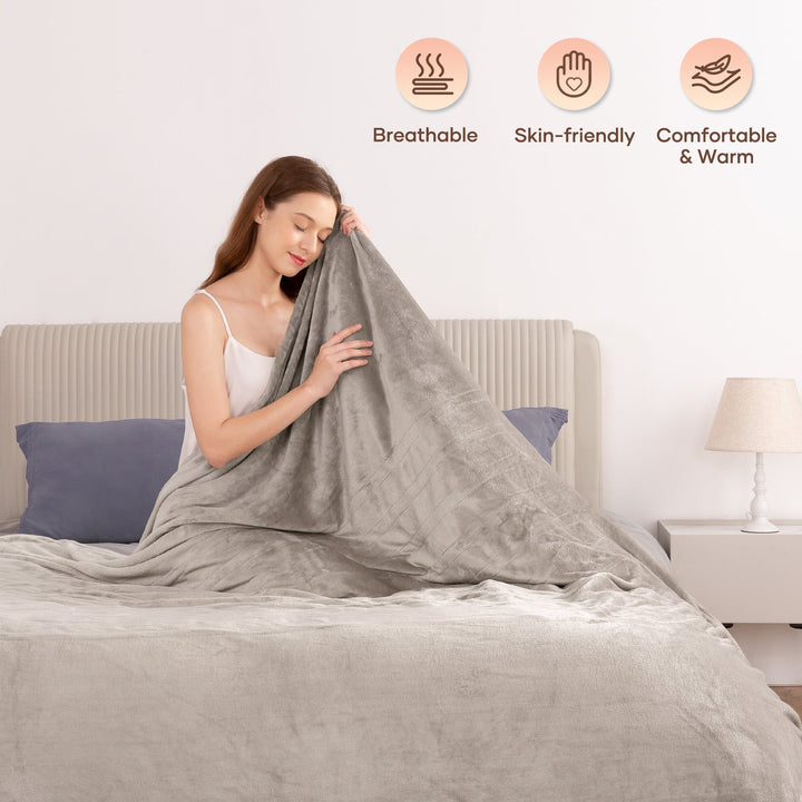 Electric Blanket 72" X 84" Full Size Heated Blanket, Fast Heating, 6 Heating Levels, 10 Hours Timer, Linen