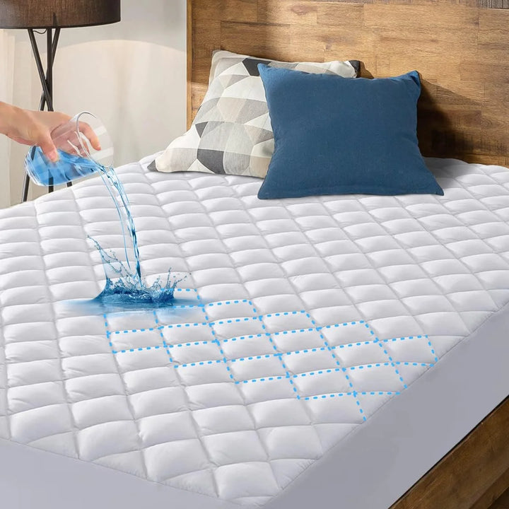 Twin XL Size Waterproof Mattress Pad Protector, Breathable Quilted Mattress Cover Noiseless Waterproof Fitted Sheet Mattress Topper up to 21" Deep Pocket