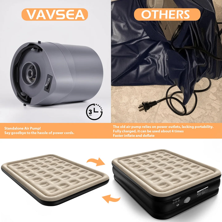 VAVSEA Air Mattress, 18" Inflatable Bed with Built-In Cordless Pump Queen Size Blow up Mattress for Home, Camping Travel & Guests, 660LB Max