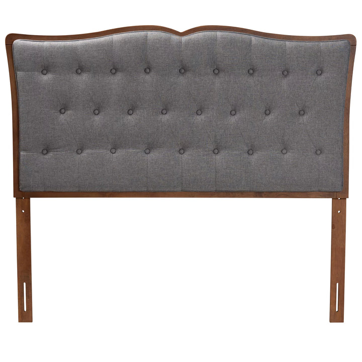 Georgia Classic and Traditional Grey Fabric and Walnut Brown Finished Wood Queen Size Headboard