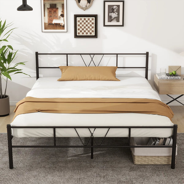 Queen Size Metal Platform Bed Frame with Headboard and Footboard,No Box Spring Needed,Black