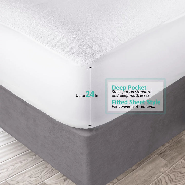 Deep Pocket Waterproof Mattress Protector, Premium Mattress Pad Queen, Mattress Cover Fits Mattresses up to 21 Inches