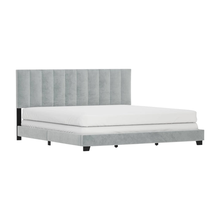 Reece Channel Stitched Upholstered King Bed, Platinum Grey, by  Living Essentials