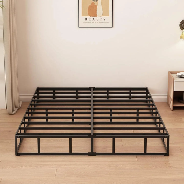 9 Inch High Profile Metal Full Size Box Spring Bed Base with Fabric Cover, Easy to Install and Noiseless, Black