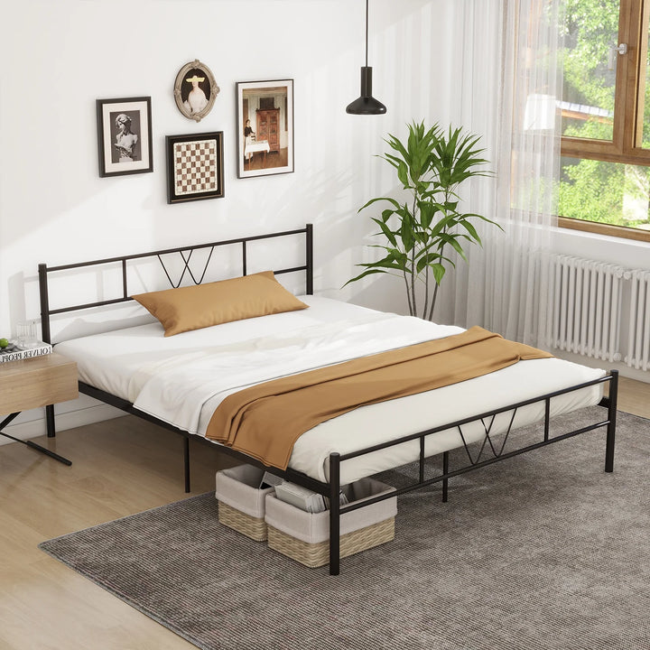 Queen Size Metal Platform Bed Frame with Headboard and Footboard,No Box Spring Needed,Black