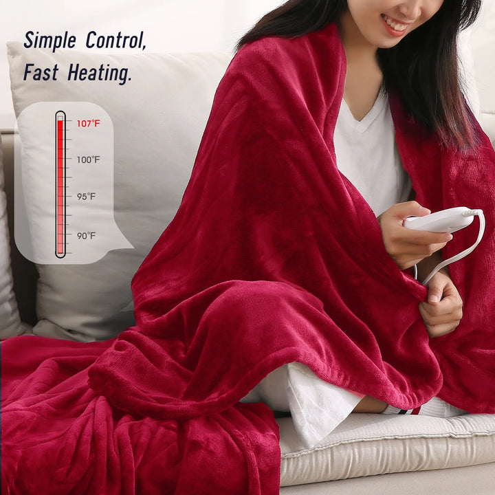 Electric Throw Blanket 50" X 60" Flannel & Shu Sherpa Heated Throwwith 4 Heating Levels, 3 Hours Auto-Off, Red