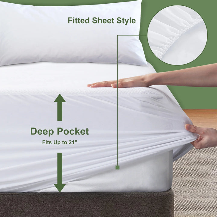 100% Waterproof Mattress Protector Queen Size Premium Viscose from Bamboo 3D Air Cooling Mattress Pad Cover for Bed Ultra-Soft Breathable Noiseless with 8''-21'' Deep Pocket (White, Queen)