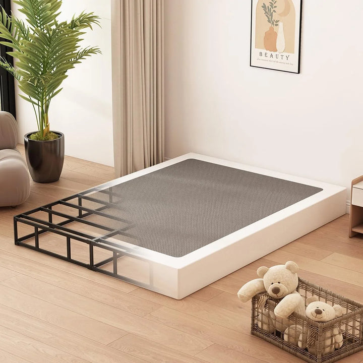 9 Inch High Profile Metal Full Size Box Spring Bed Base with Fabric Cover, Easy to Install and Noiseless, Black