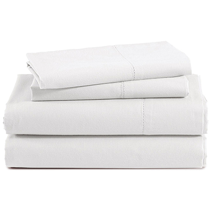 100% Cotton 4 Piece Pure Percale Queen Size Bed Sheets Set, Fits Mattress Upto 15" Deep - White