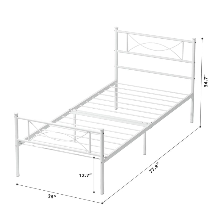 Kids Twin Size Metal Platform Bed Frame with Bowknot Headboards Easy Assembly (Mattress Not Included), White