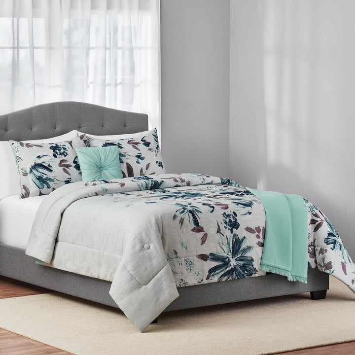 5-Piece Blue Floral Comforter Set, Full/Queen