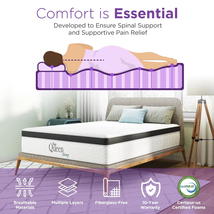 Maxima 8” Hybrid of Cool Gel Infused Memory Foam and Coils Mattress, Queen Size