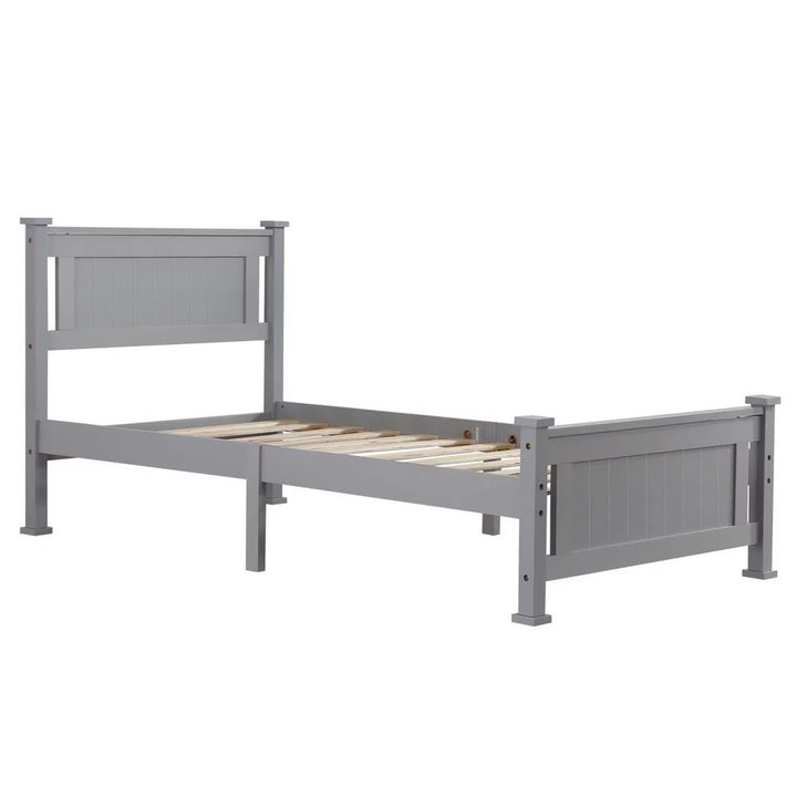 Twin Bed Frame,Solid Pine Wood Twin Platform Bed Frame, Bedroom Twin Bed with Headboard for Adults, Gray, 75.04"L*38.98"W*37.8"H