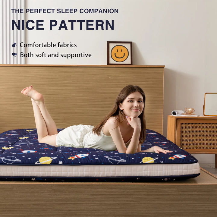 Extra Thick Futon Floor Mattress, Memory Foam Padded Japanese Floor Mattress, Navy Space, Twin