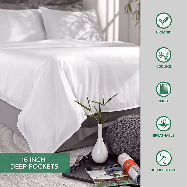 Sheets King Size Bed Sheets 4 Piece Set, Genuine 100% Organic Bamboo, Luxuriously Soft & Cooling, Double Stitching, 16 Inch Deep Pockets, Lifetime Quality Promise (King, Sea Glass)