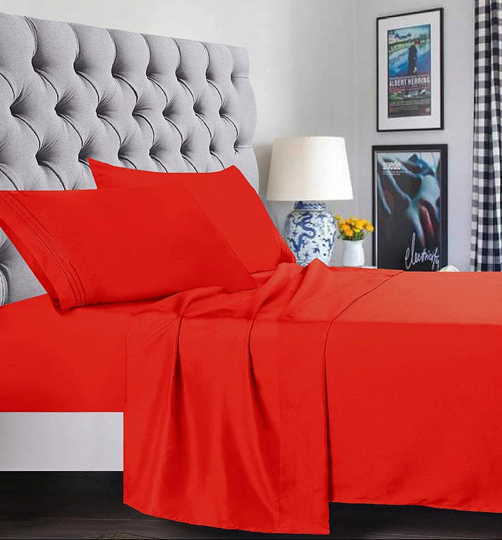 Breathable & Cooling Sheets - Hotel Luxury Bed Sheets - Extra Soft - Deep Pockets - Easy Fit - 4 Piece Set - California King Red