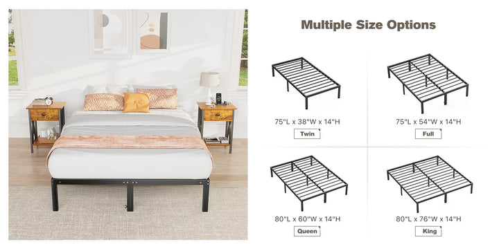 Heavy Duty Metal Twin Bed Frame with under Bed Storage - 14 Inches High, Sturdy Steel Slat Support, No Box Spring Required, Platform Bed Frame