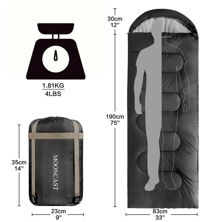 0 ºc Sleeping Bags, Compression Sack Portable and Lightweight for Camping, Dark Gray