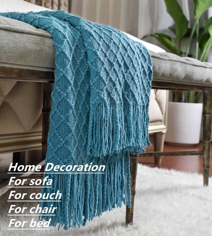 Crochet Throw Blanket for Couch Sofa Chair Bed Decoration, Soft Warm Cozy Light Weight for Spring Summer (50''X60'' Turquoise)