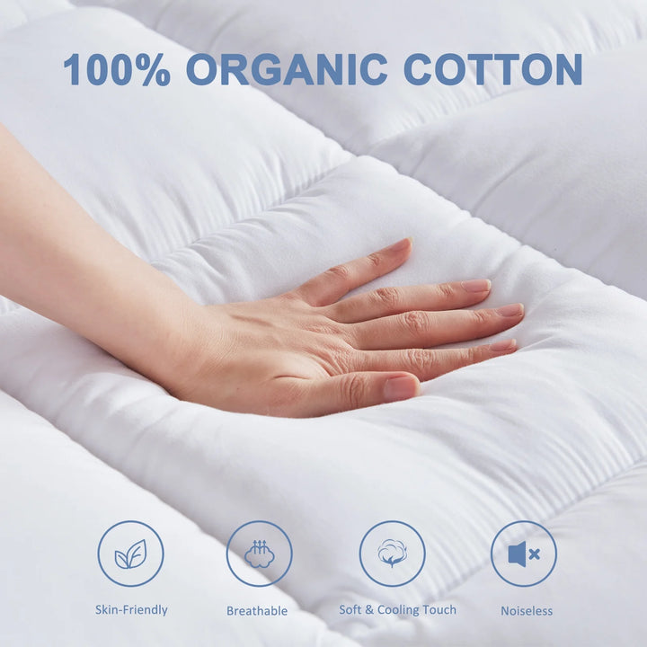 Extra Thick Mattress Topper, Cooling Mattress Pad Cover, Organic Cotton Pillow Top Protector with 8-21 Inch Deep Pocket, Twin Size