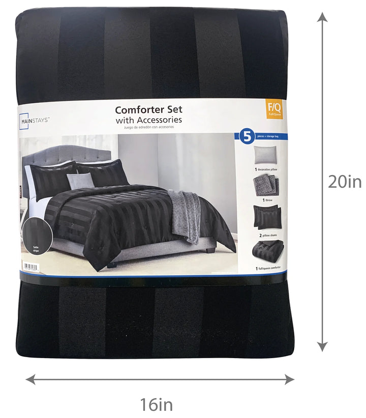 5-Piece Black Damask Stripe Comforter Set, King