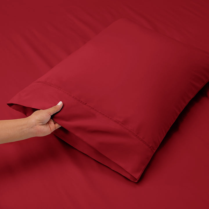 Hotel Luxury Soft Microfiber Extra Deep Pocket 6 Piece Bed Sheets Set, Fits 18"-24", King, Burgundy Red