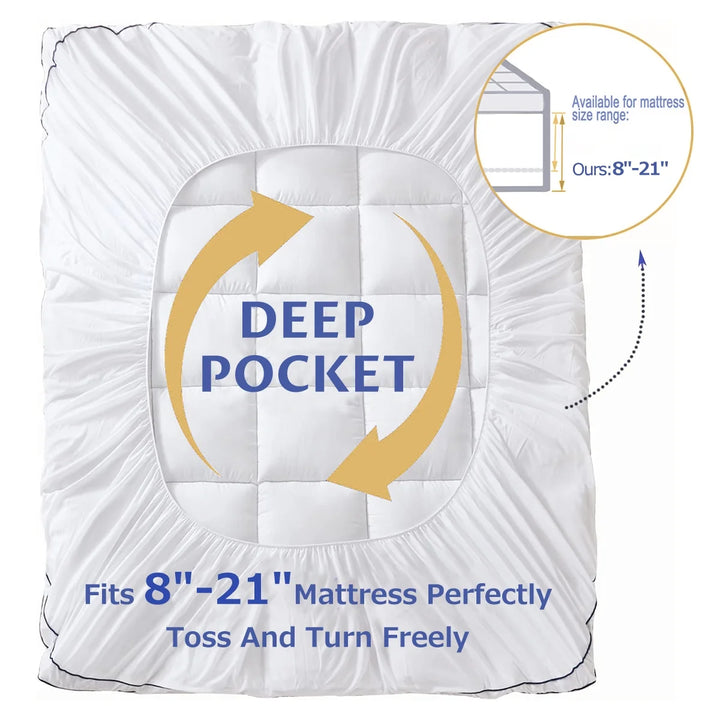 Extra Thick Queen Mattress Topper, Cooling Mattress Pad Cover, 2" Mattress Topper with 8-21 Inch Deep Pocket Soft Comfortable Breathable, White