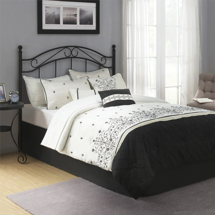 Full/Queen Metal Headboard with Delicate Detailing, Black