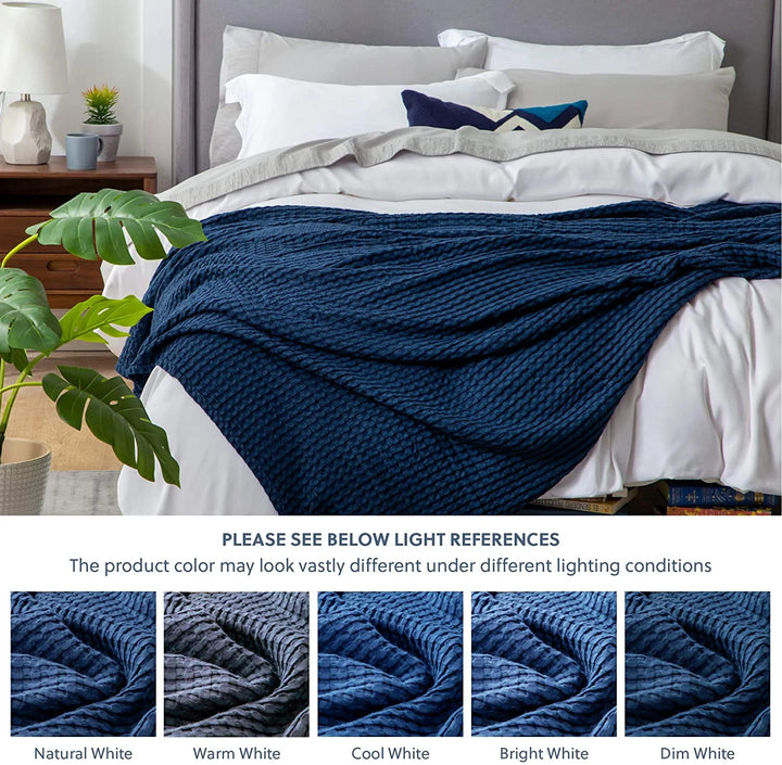 Twin XL Cooling Cotton Waffle Blanket, Rayon Derived from Bamboo Blanket ,Navy, 66X90 Inches