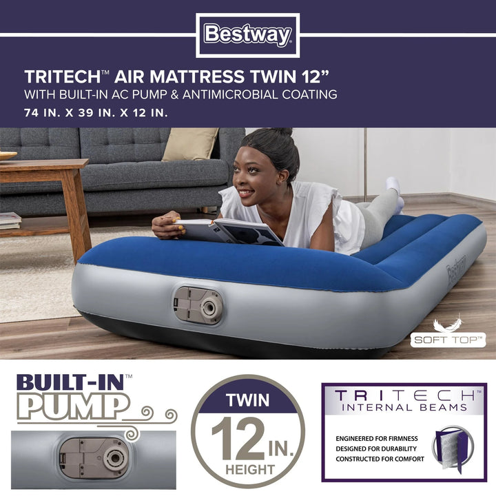 12" Tritech Twin Air Mattress with Built-In Pump