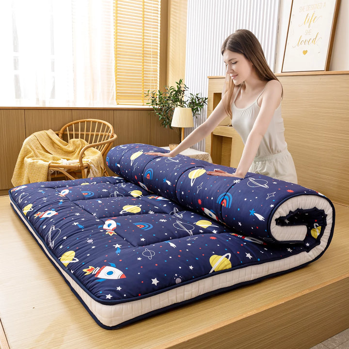 Extra Thick Futon Floor Mattress, Memory Foam Padded Japanese Floor Mattress, Navy Space, Twin