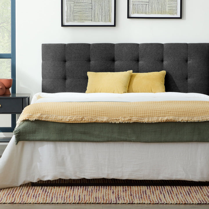 Eugene Square Tufted Upholstered Headboard, King/Cal King, Charcoal