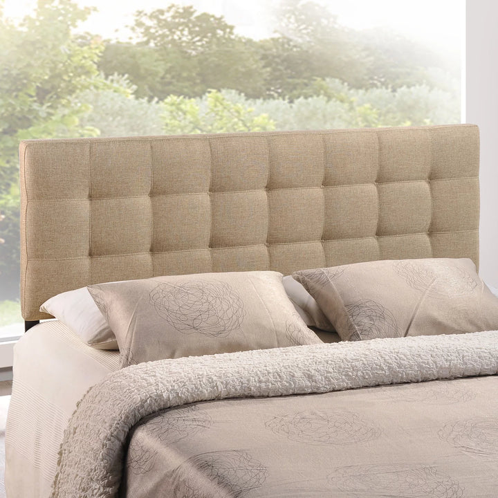 Lily Queen Upholstered Polyester Fabric Headboard in Beige