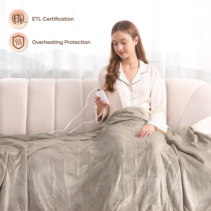 Electric Blanket 72" X 84" Full Size Heated Blanket, Fast Heating, 4 Heating Levels, 10H Auto-Off, Machine Washable - Linen