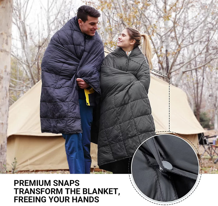 Lightweight Camping Blanket down Alternative Packable Warm Compact Wearable Blanket 69" X 53" Black