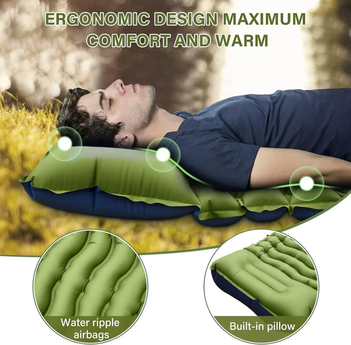 Camping Sleeping Pad Extra Thick Durable Camping Inflatable Mat with Air Pillow for Backpacking Hiking Traveling