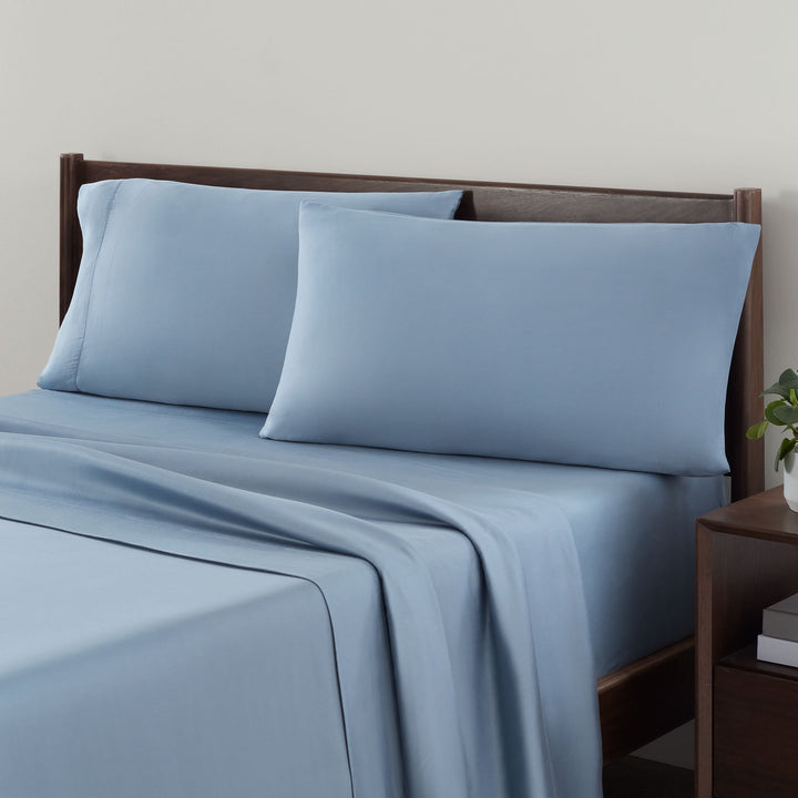 Soft & Silky 4-Piece Blue Illusion Viscose from Bamboo Sateen Bed Sheet Set, Full