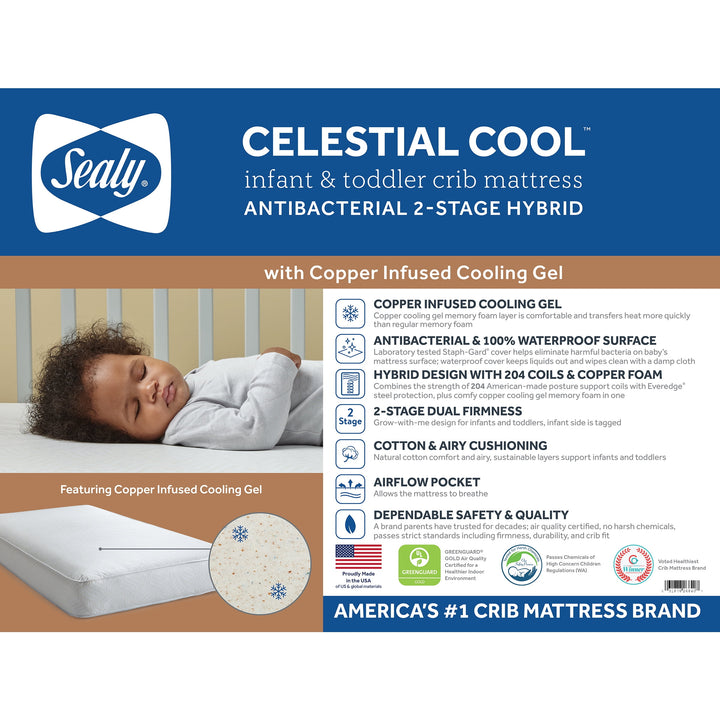 Celestial Cool Ultra-Premium 2-Stage Hybrid Antibacterial Baby Crib & Toddler Mattress, Cool Copper Gel