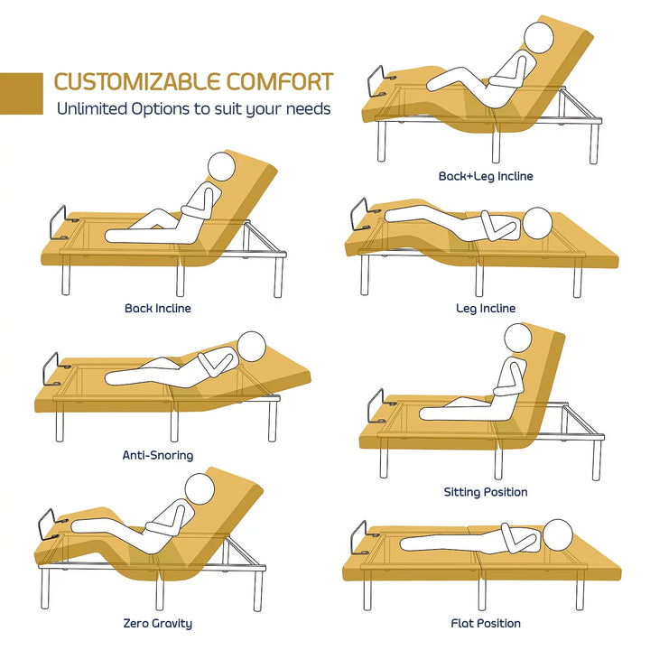 Clara by  Queen Adjustable Bed Base, Zero Clearance with Wireless Remote, Electric Head and Foot Incline, Massage, and USB Port