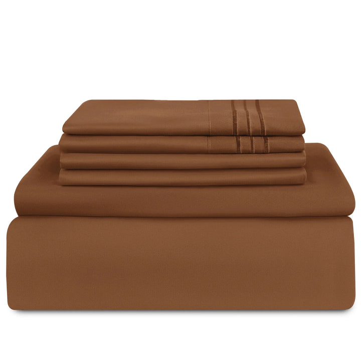 Lux Decor Collection King Bed Sheets - 16 Inch Deep Pocket 6 Piece Microfiber Bedding Sheets & Pillowcase Sets - Brown