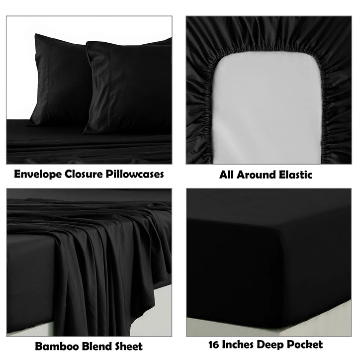 Lux Decor Collection Rayon from Bamboo Sheets King Size - 4 Piece Cooling Bed Sheets Set, Black