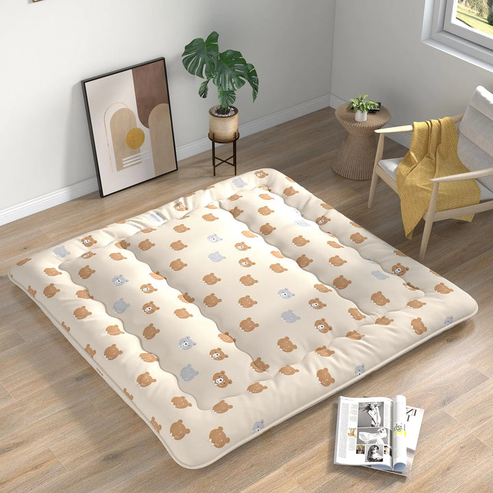 King Futon Mattress with Washable Cover and Carry Bag - Brown Bear