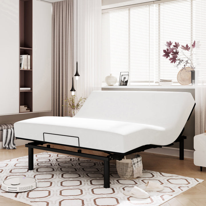 Queen Size Adjustable Bed Base Frame with Independent Head and Foot Incline, Wireless Remote Control with Quiet Motor