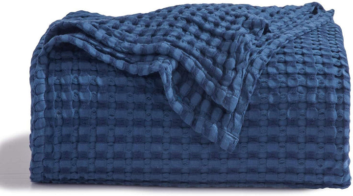 Twin XL Cooling Cotton Waffle Blanket, Rayon Derived from Bamboo Blanket ,Navy, 66X90 Inches