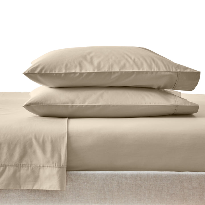 Cool & Crisp 4-Piece 300 Thread Count Almond Biscuit Cotton Percale Sheet Set, Queen