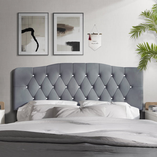 Upholstered Tufted Headboard, Light Grey Velvet, Queen